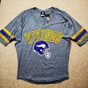 NFL Minnesota Vikings Gray and Purple Short Sleeve Women's T-shirt #7